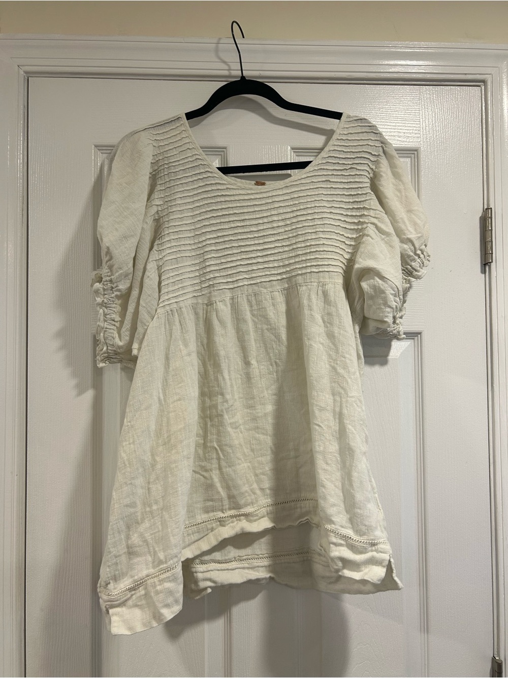 Free People Women's Cream Peasant Blouse - Lightweight Smocked Top